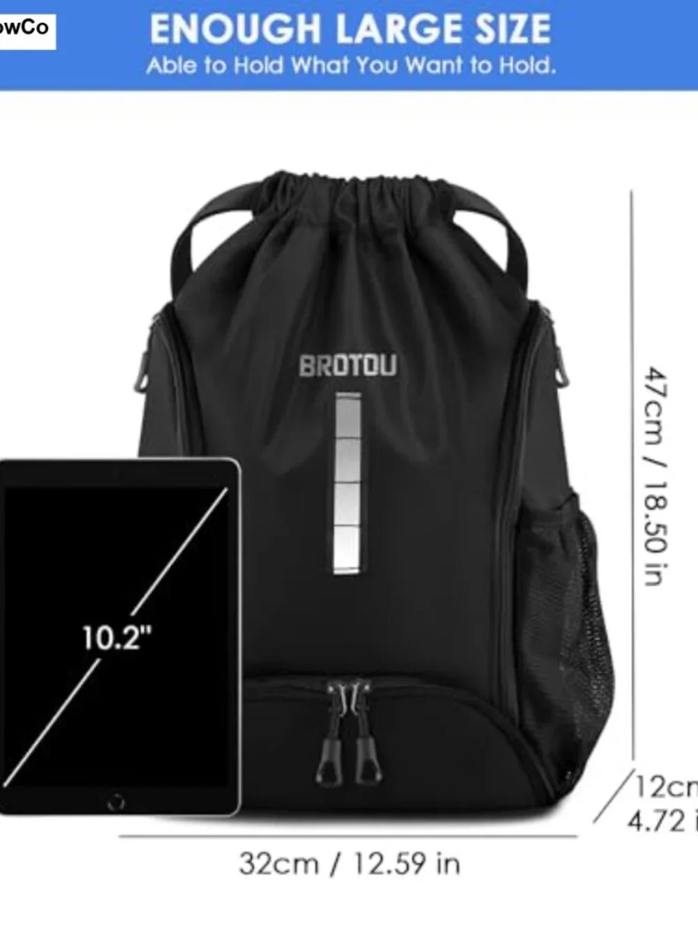 Drawstring Soccer Backpack with Ball & Shoe Compartment 30L Nylon